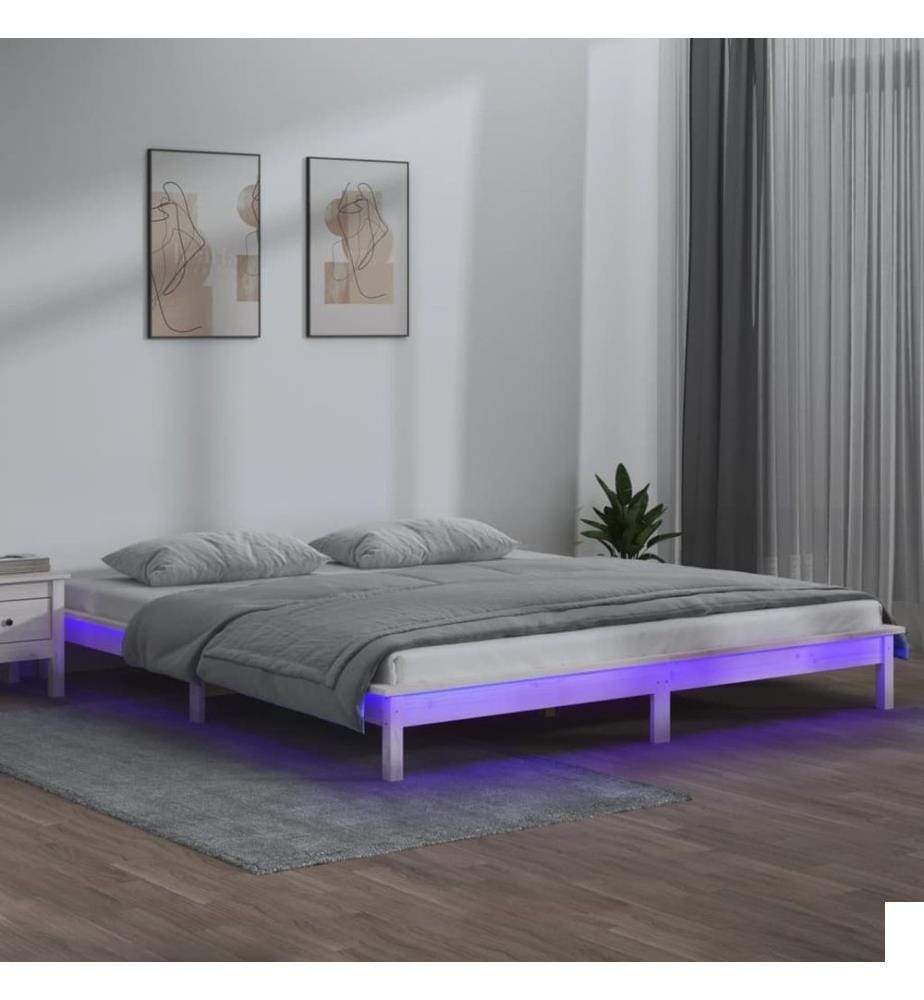 Cadre de lit à LED sans matelas blanc 160x200 cm bois massif