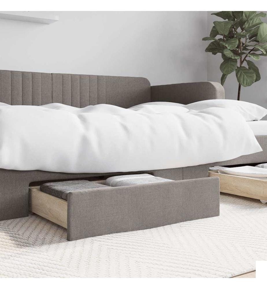 Tiroirs de lit 2 pcs taupe bois d'ingénierie et tissu