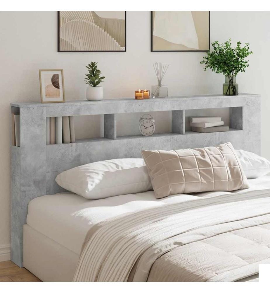 Tête de lit à LED gris béton 200x18,5x103,5cm bois d'ingénierie