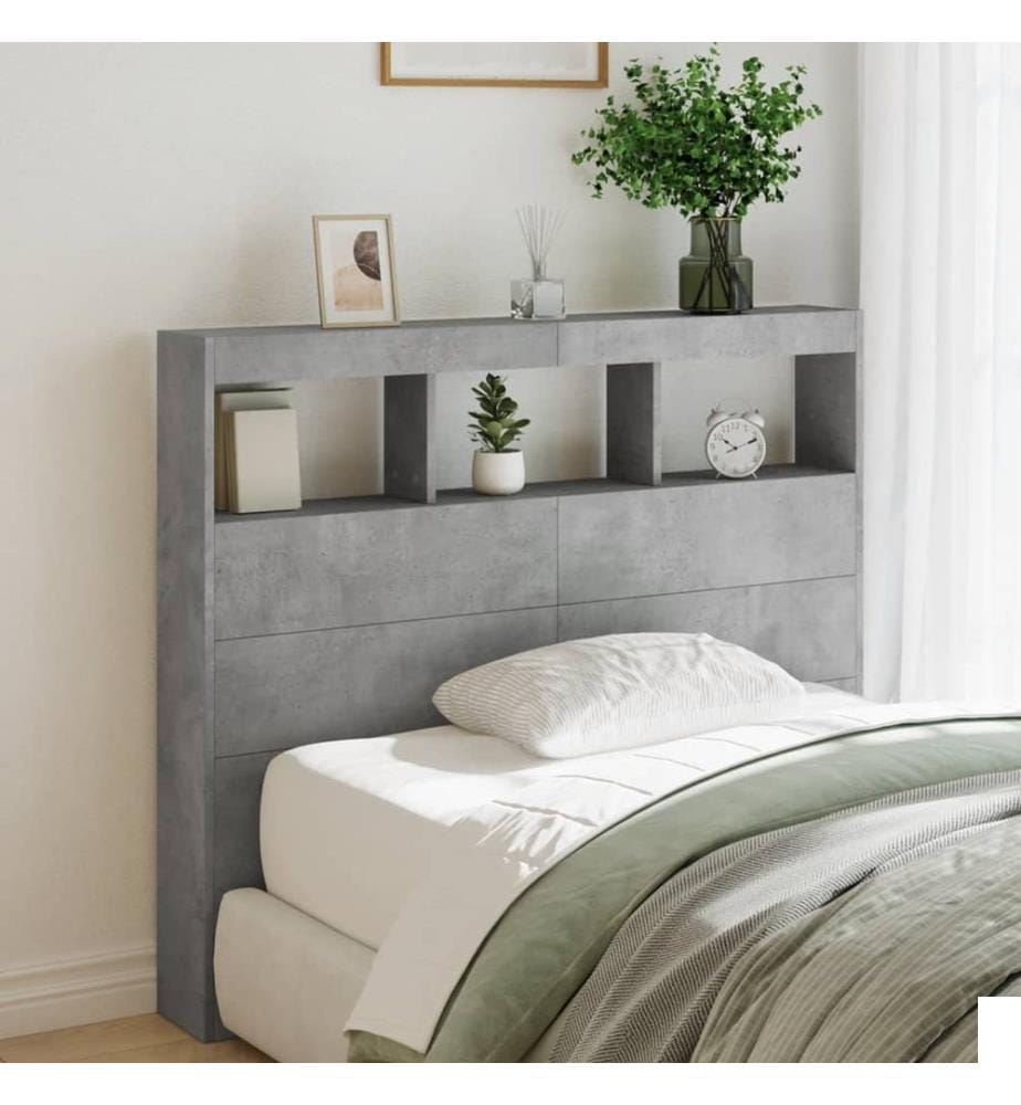 Armoire tête de lit avec LED gris béton 120x17x102 cm
