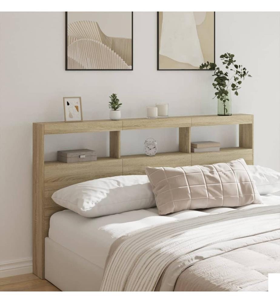 Armoire tête de lit avec LED chêne sonoma 180x17x102 cm