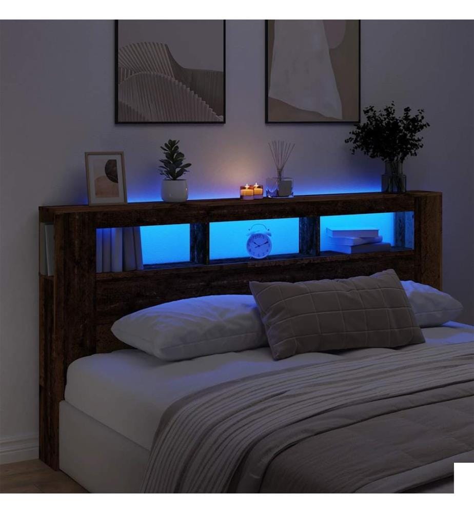 Tête de lit à LED vieux bois 200x18,5x103,5cm bois d'ingénierie