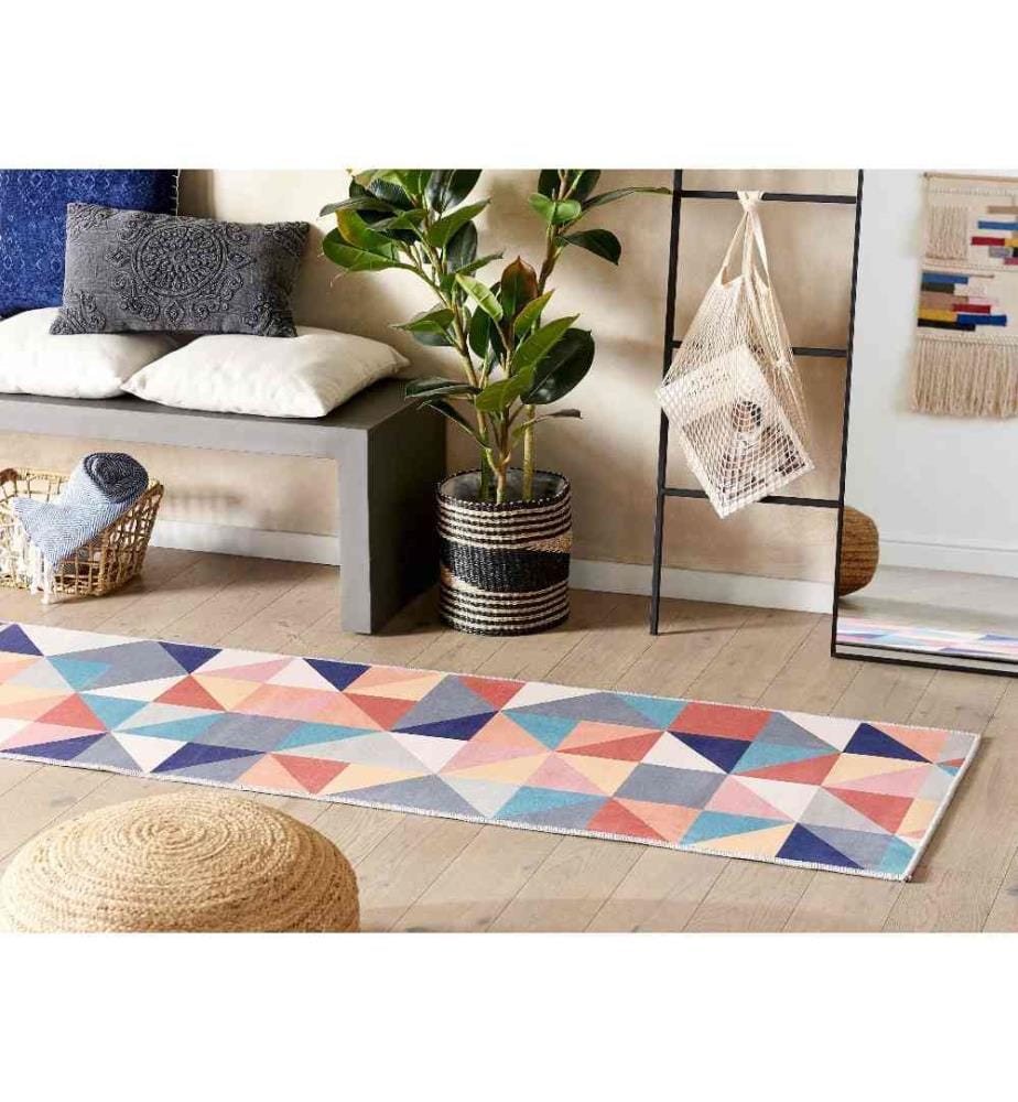 Tapis Multicolore en Polyester 60 x 200 cm Rectangulaire Dessous Anti-Dérapant Convient au Chauffage par le Sol Style Moderne