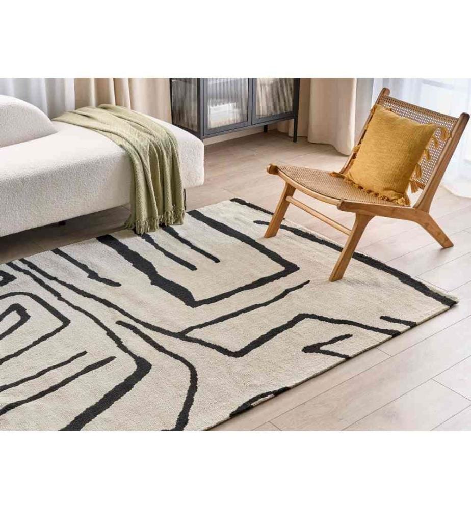Tapis Beige et Noir 160 x 230 cm Dos en Coton Convient au Chauffage par Sol Style Minimaliste pour Tous Styles de Haute Qualité