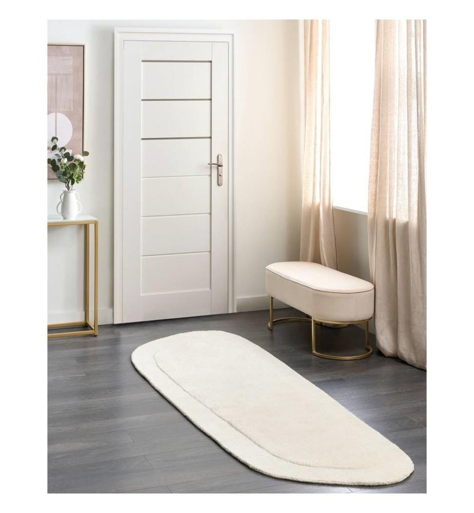 Tapis en Viscose Crème Fait Main 80 x 250 cm Style Moderne