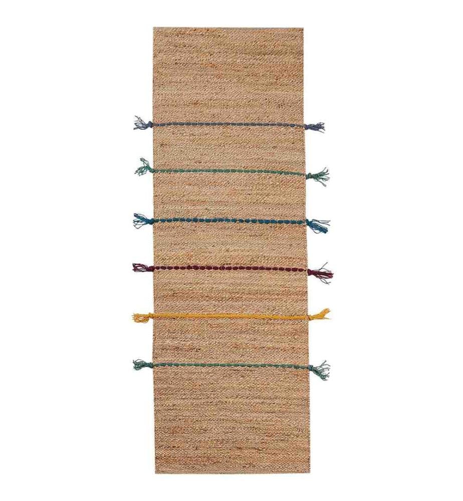 Tapis Beige en Jute 70 x 200 cm Fils colorés Tissé Main Boho pour Chambre d'Enfant Hall d'Entrée Chambre à Coucher