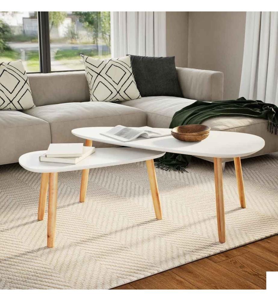 Ensemble de tables basses 2 pcs Bois de pin massif Blanc