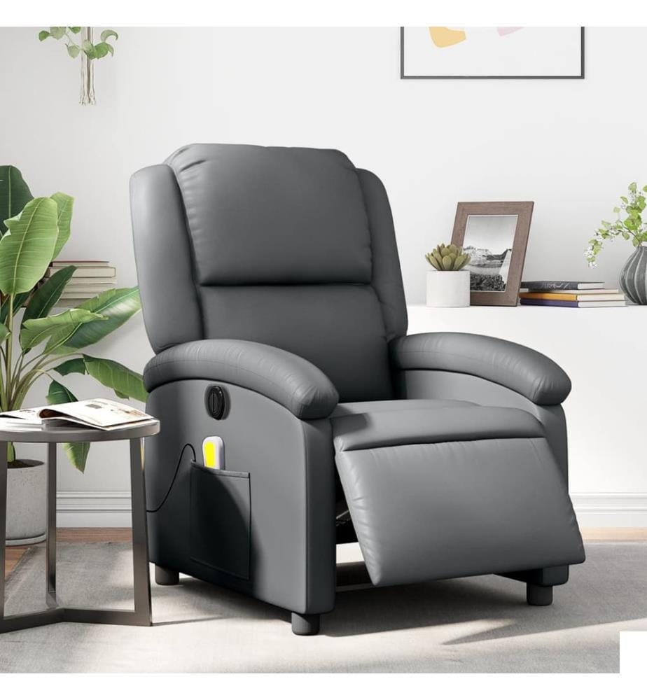 Fauteuil de massage inclinable électrique gris similicuir