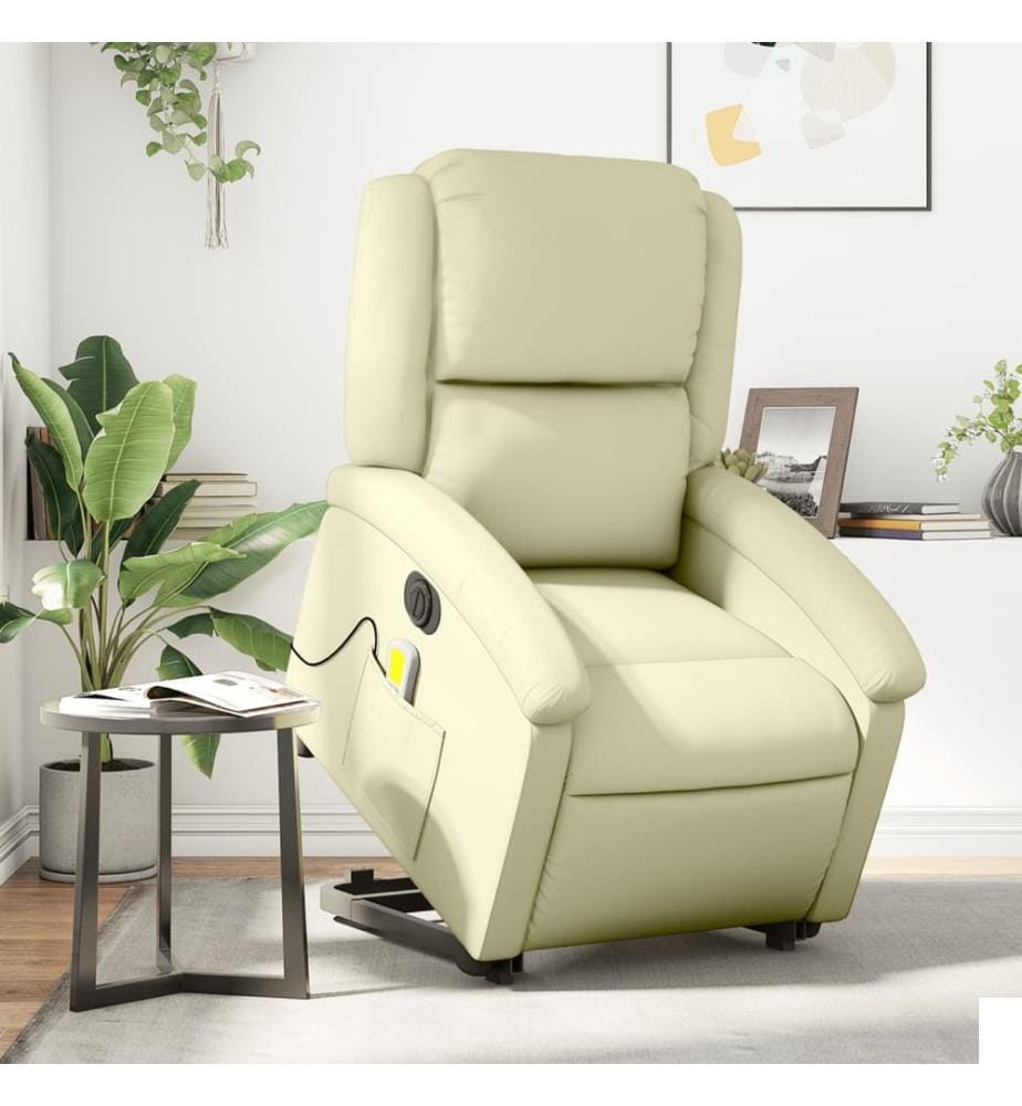 Fauteuil inclinable de massage électrique crème cuir véritable