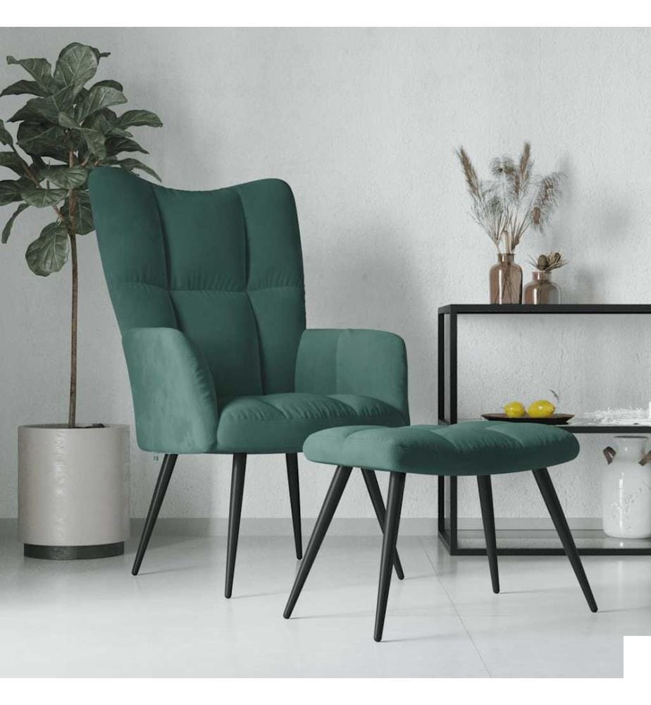 Chaise de relaxation avec tabouret Vert foncé Velours