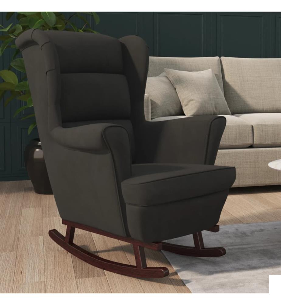 Fauteuil à bascule à oreilles en velours noir bois massif
