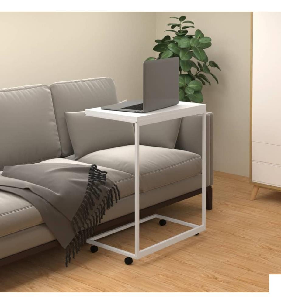 Table d'appoint avec roues Blanc 55x35x70 cm Bois d'ingénierie