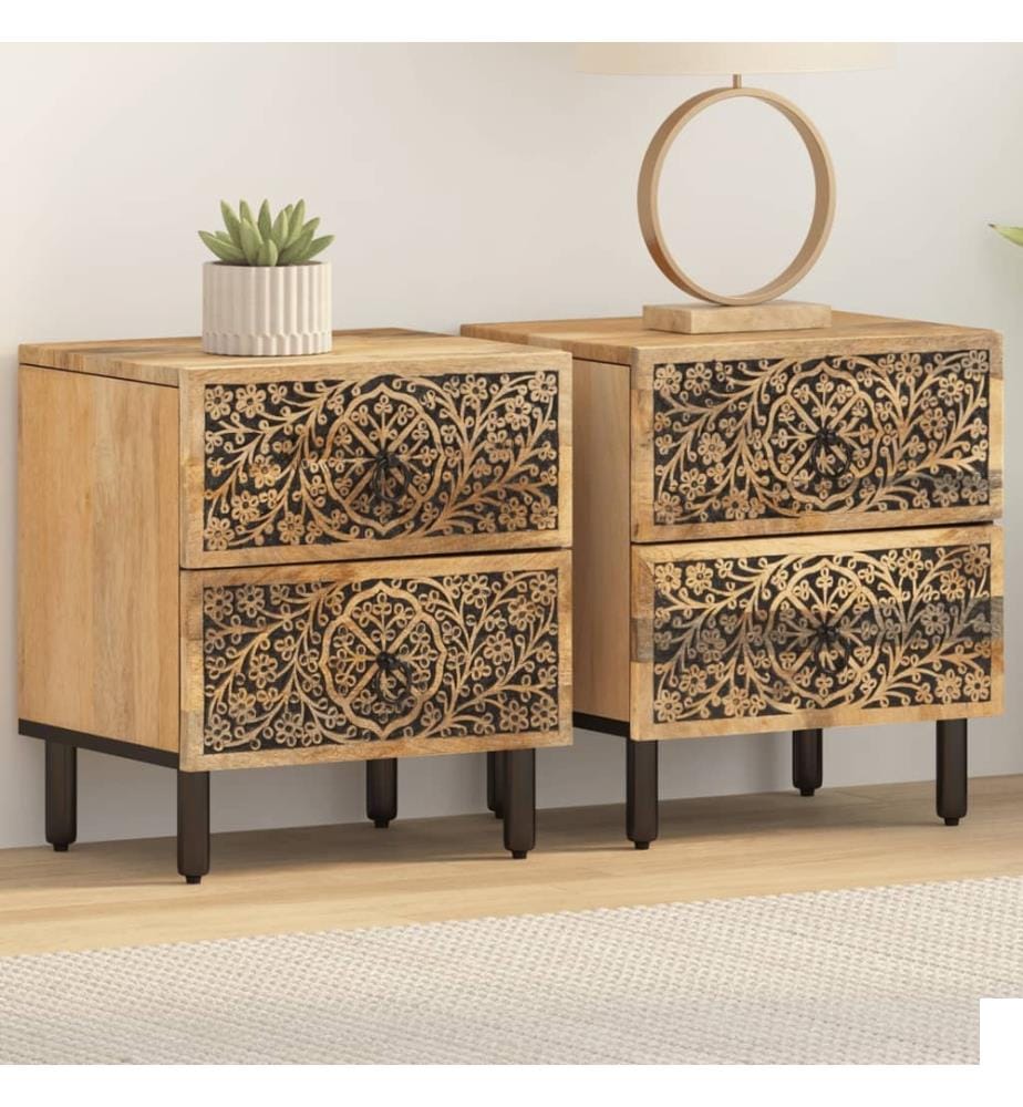Tables de chevet 2 pcs 40x33x46 cm Bois de manguier solide