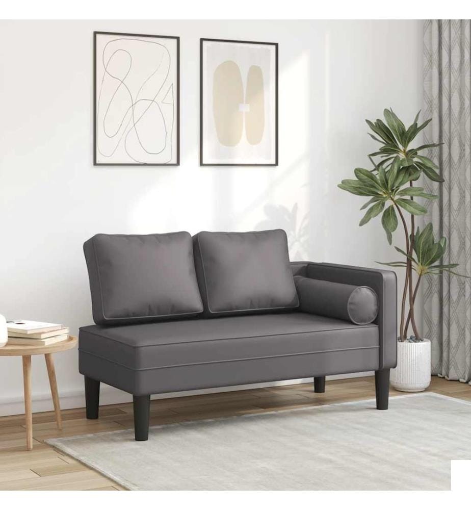 Chaise longue avec coussins gris similicuir