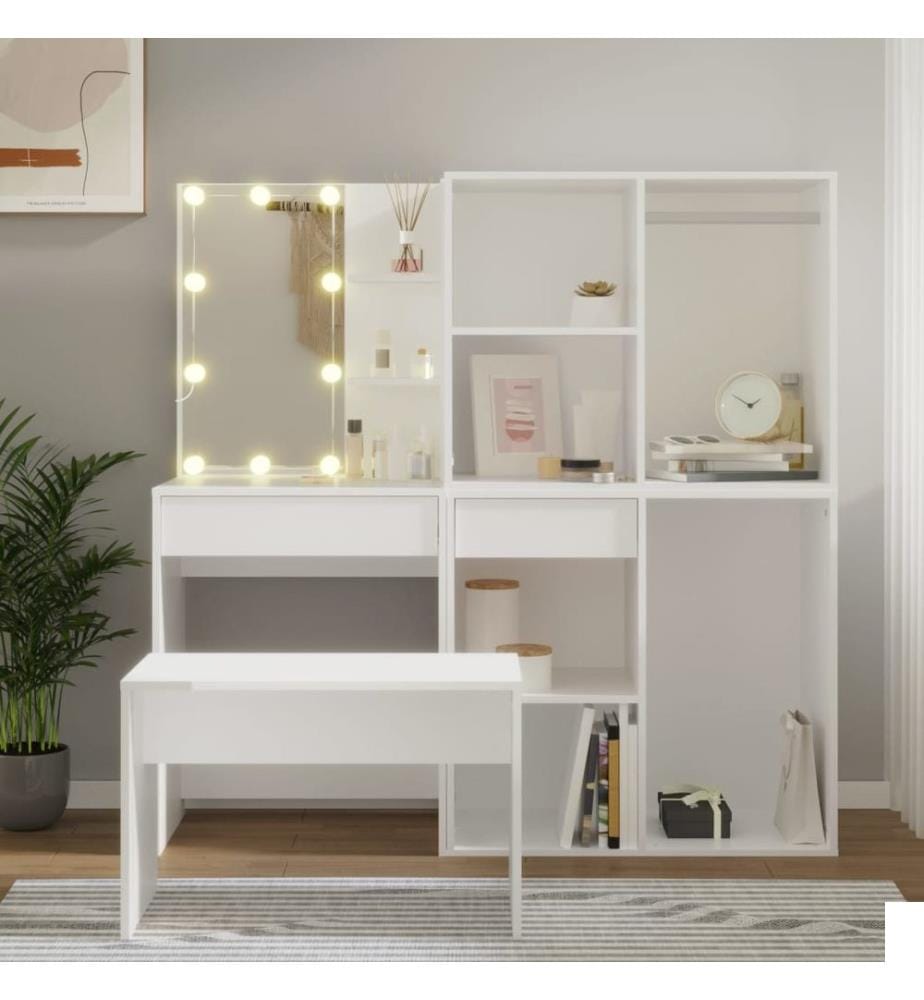 Ensemble de coiffeuse avec LED Blanc Bois d'ingénierie