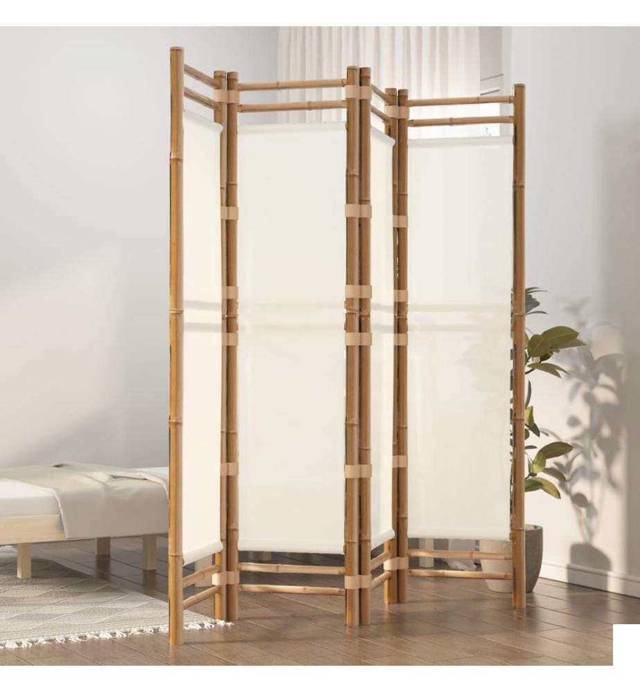 Cloison de séparation pliante 4 panneaux 160 cm Bambou et toile