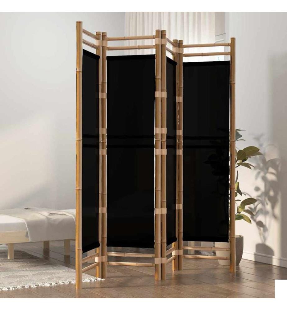 Cloison de séparation pliante 4 panneaux 160 cm Bambou et toile