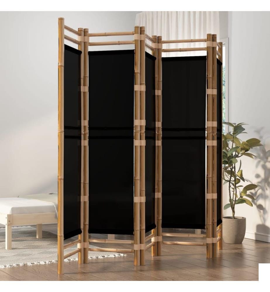 Cloison de séparation pliante 5 panneaux 200 cm Bambou et toile