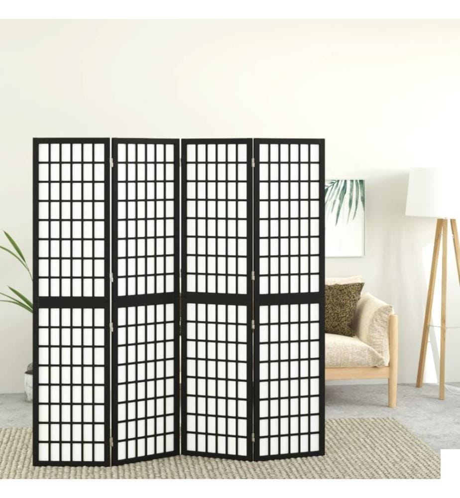 Cloison de séparation pliable 4 panneaux 160x170 cm Noir
