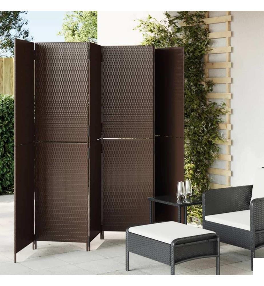 Cloison de séparation 6 panneaux marron résine tressée