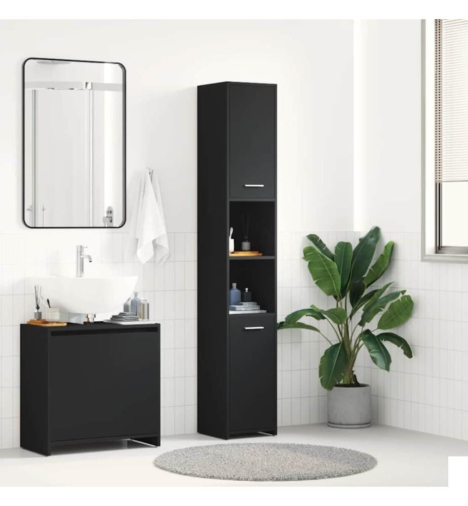 Armoire de salle de bain Noir 30x30x183,5 cm Bois d'ingénierie
