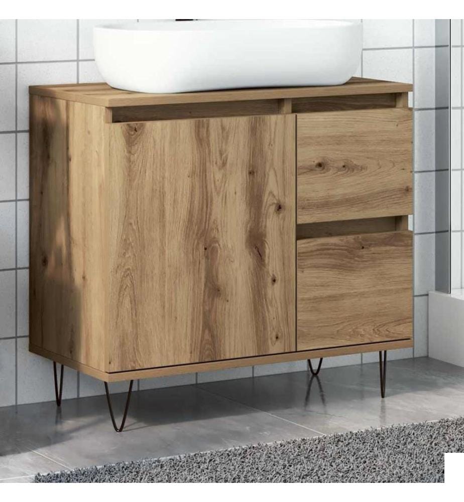 Armoire de lavabo de salle de bain chêne artisanal 65x33x60 cm