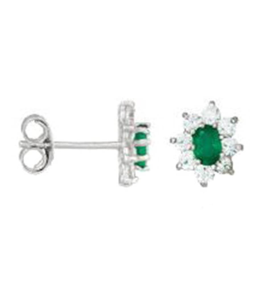 Boucles d'Oreilles Nuit Etoilée verte Or Blanc 375/1000