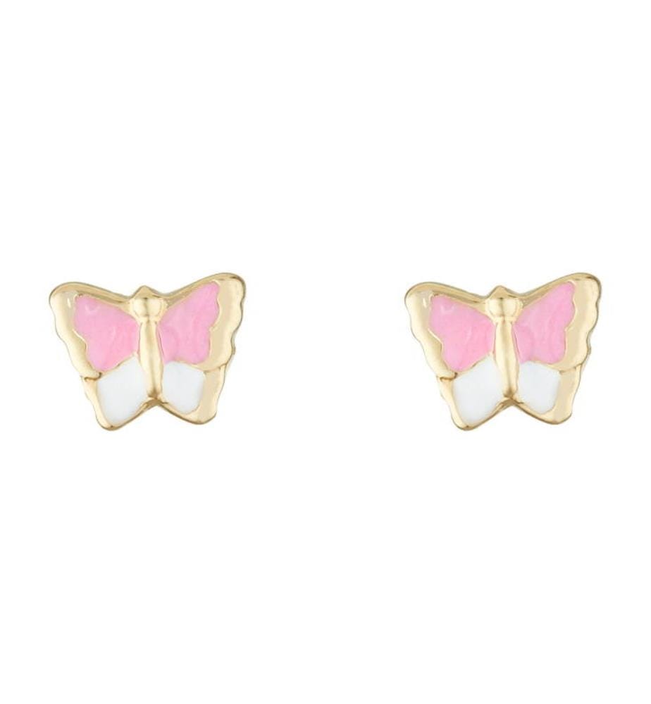 Boucles d'Oreilles Papillon Amoureux - Doré et Rose