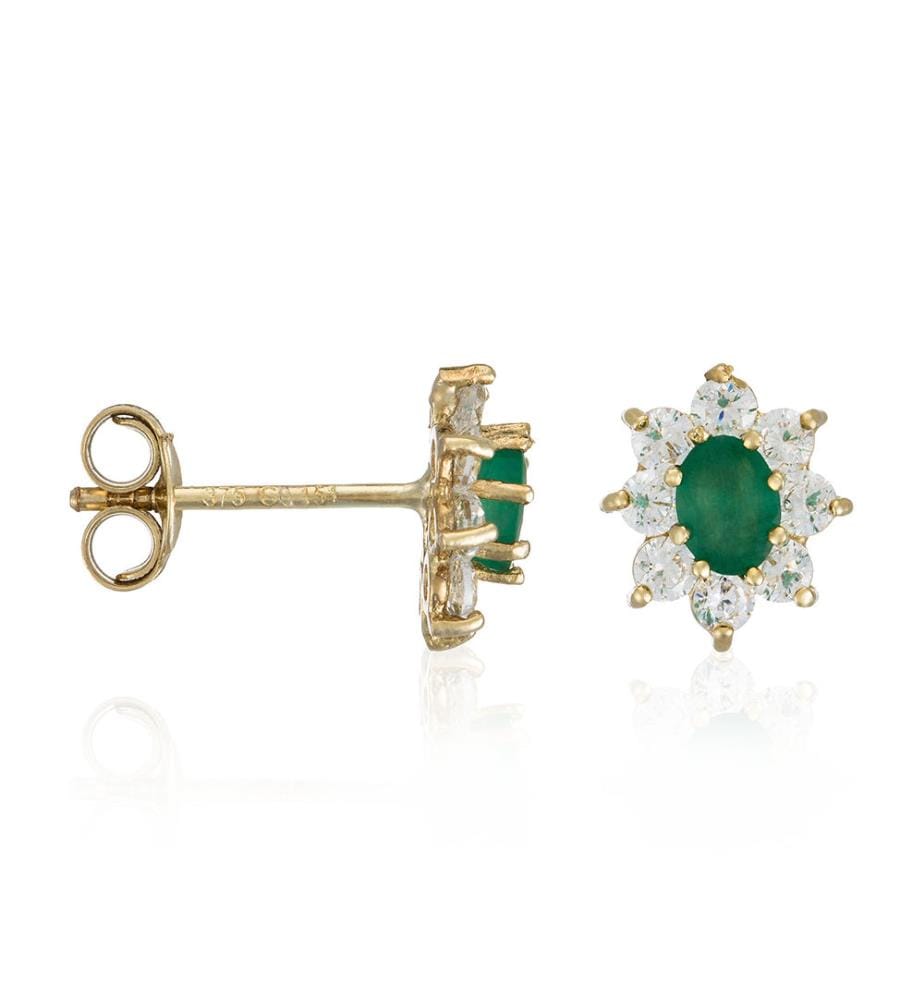 Boucles d'Oreilles Marguerite - Or Jaune et Emeraude