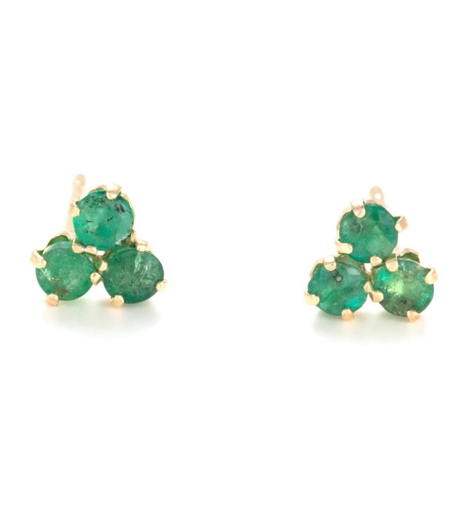 Boucles d'Oreilles Trio Etincelant d'Emeraude - Or Jaune
