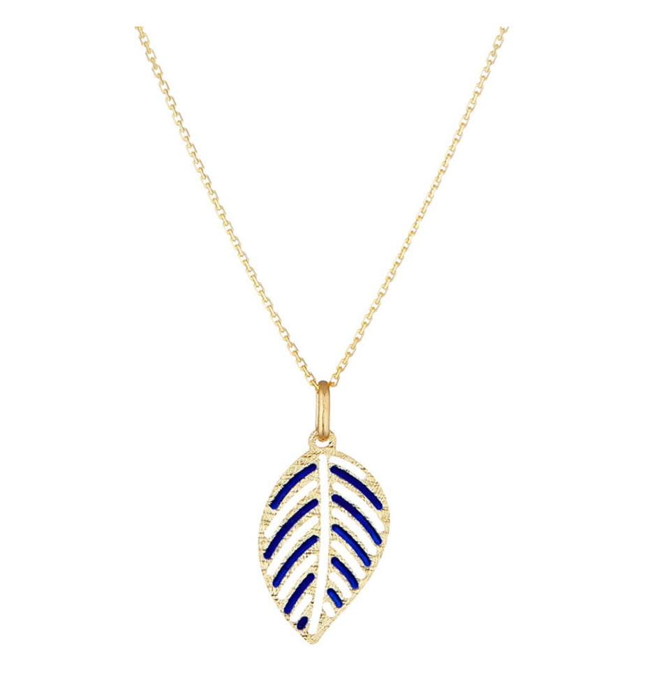 Pendentif Feuilles Pendantes - Doré et Bleu Foncé