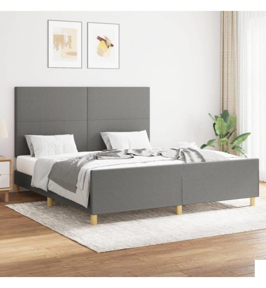 Cadre de lit avec tête de lit Gris foncé 160 x 200 cm Tissu