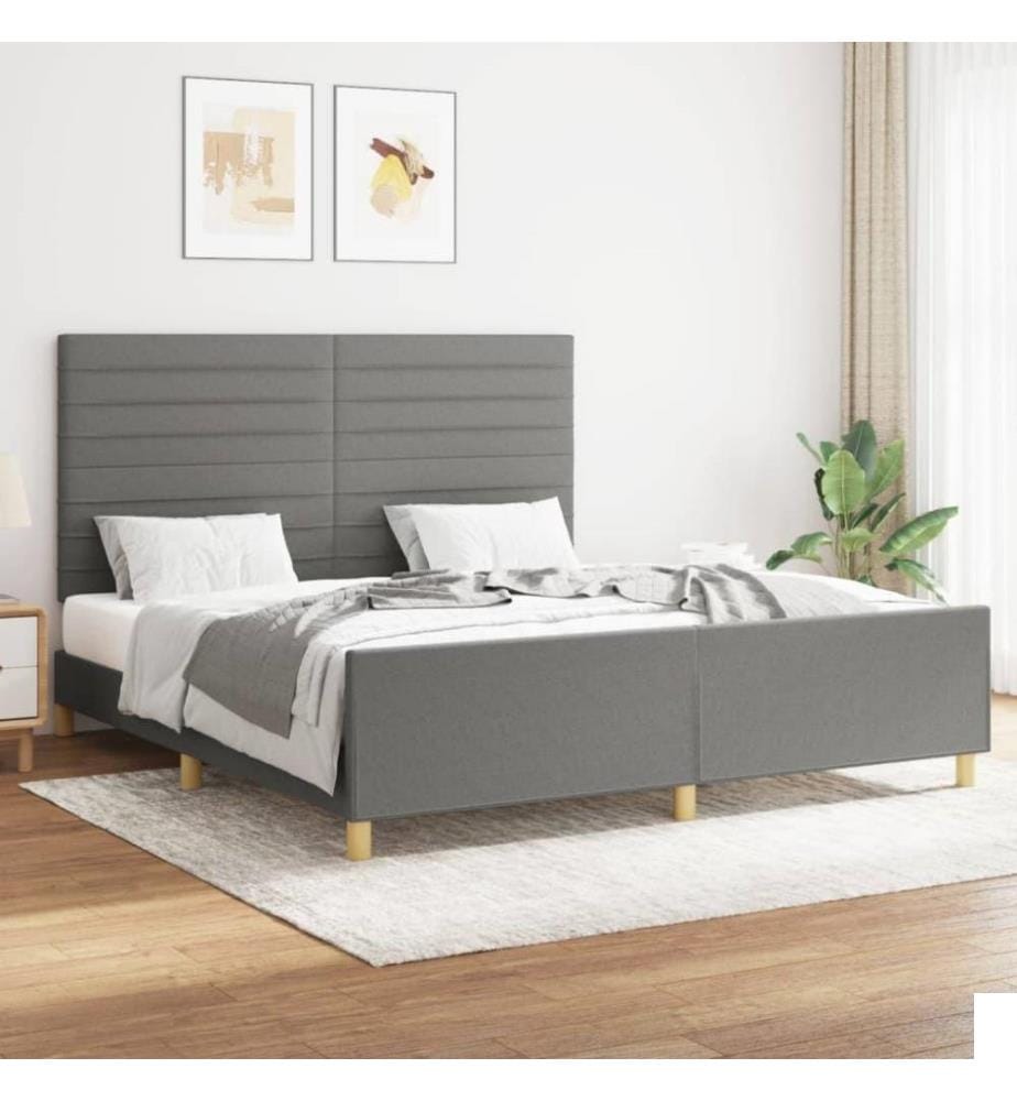 Cadre de lit avec tête de lit Gris foncé 160 x 200 cm Tissu