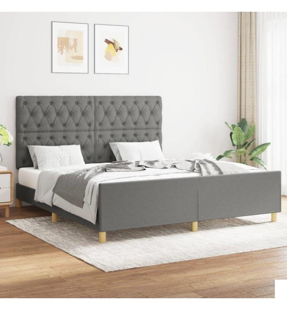Cadre de lit avec tête de lit Gris foncé 160 x 200 cm Tissu