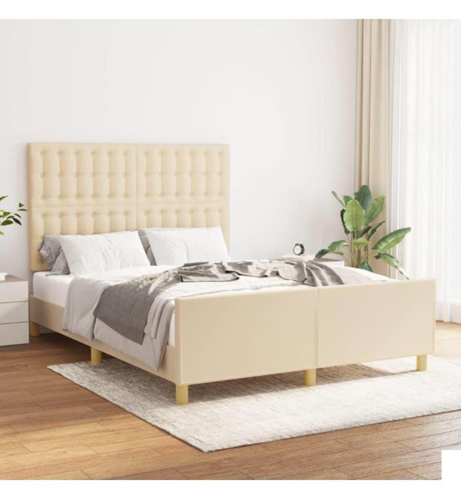 Cadre de lit avec tête de lit Crème 140x200 cm Tissu