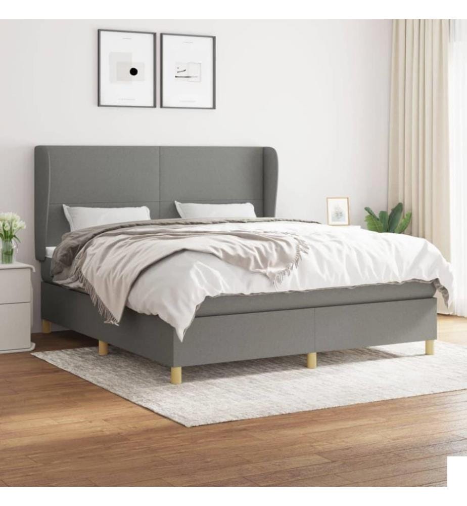 Lit à sommier tapissier avec matelas Gris foncé 160x200cm Tissu