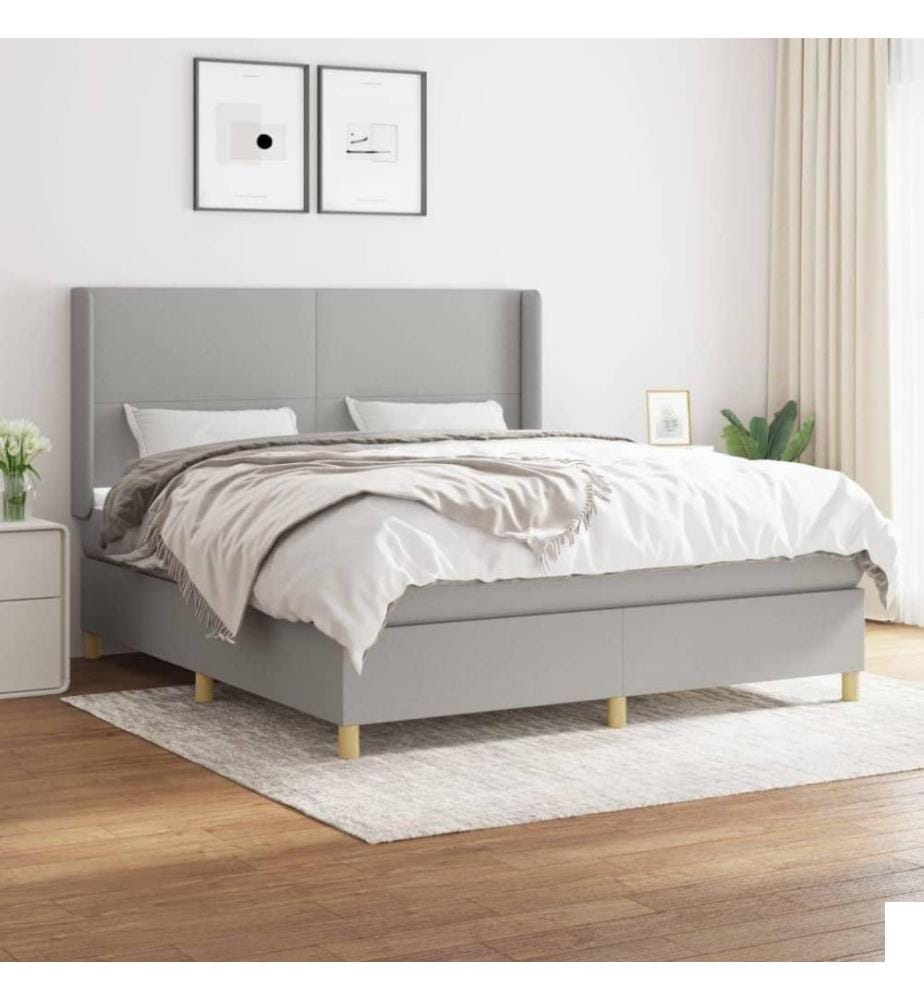 Lit à sommier tapissier avec matelas Gris clair 160x200cm Tissu