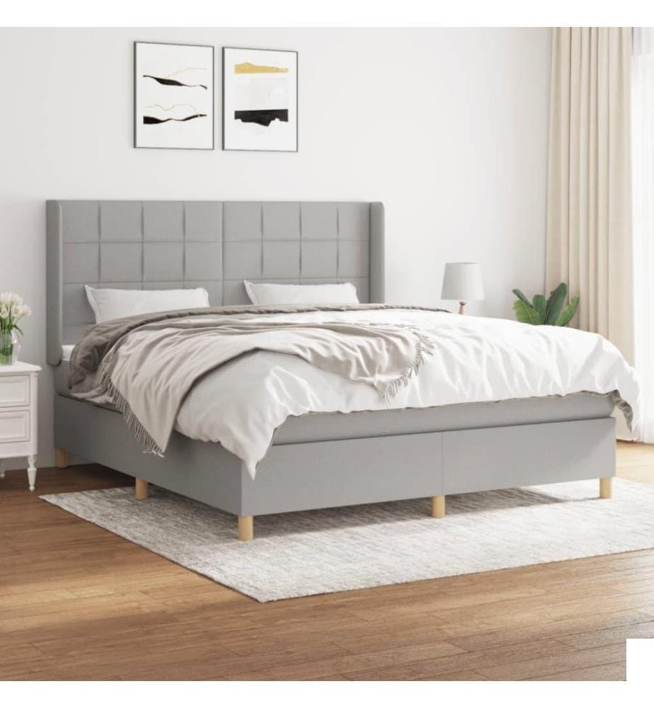 Lit à sommier tapissier avec matelas Gris clair 160x200cm Tissu