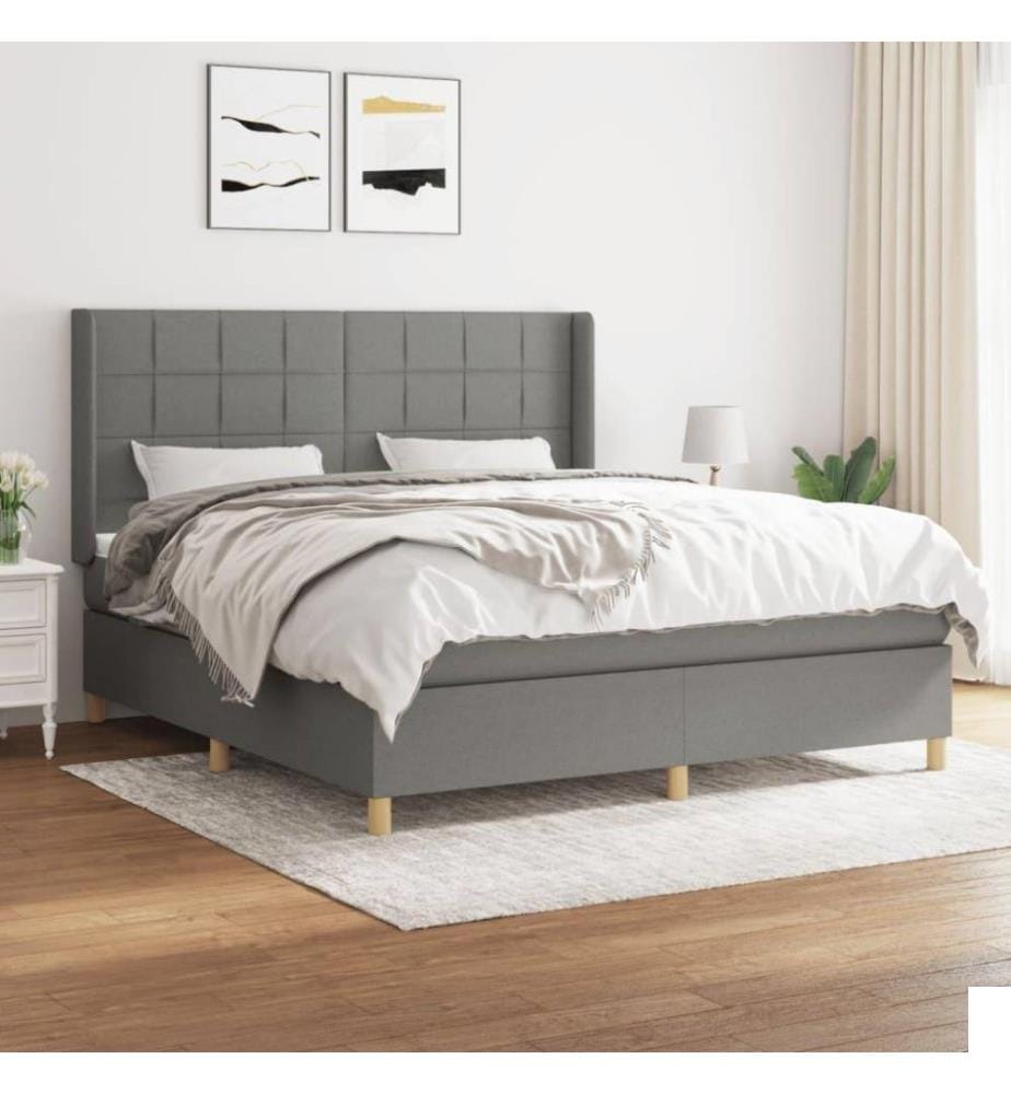 Lit à sommier tapissier avec matelas Gris foncé 160x200cm Tissu