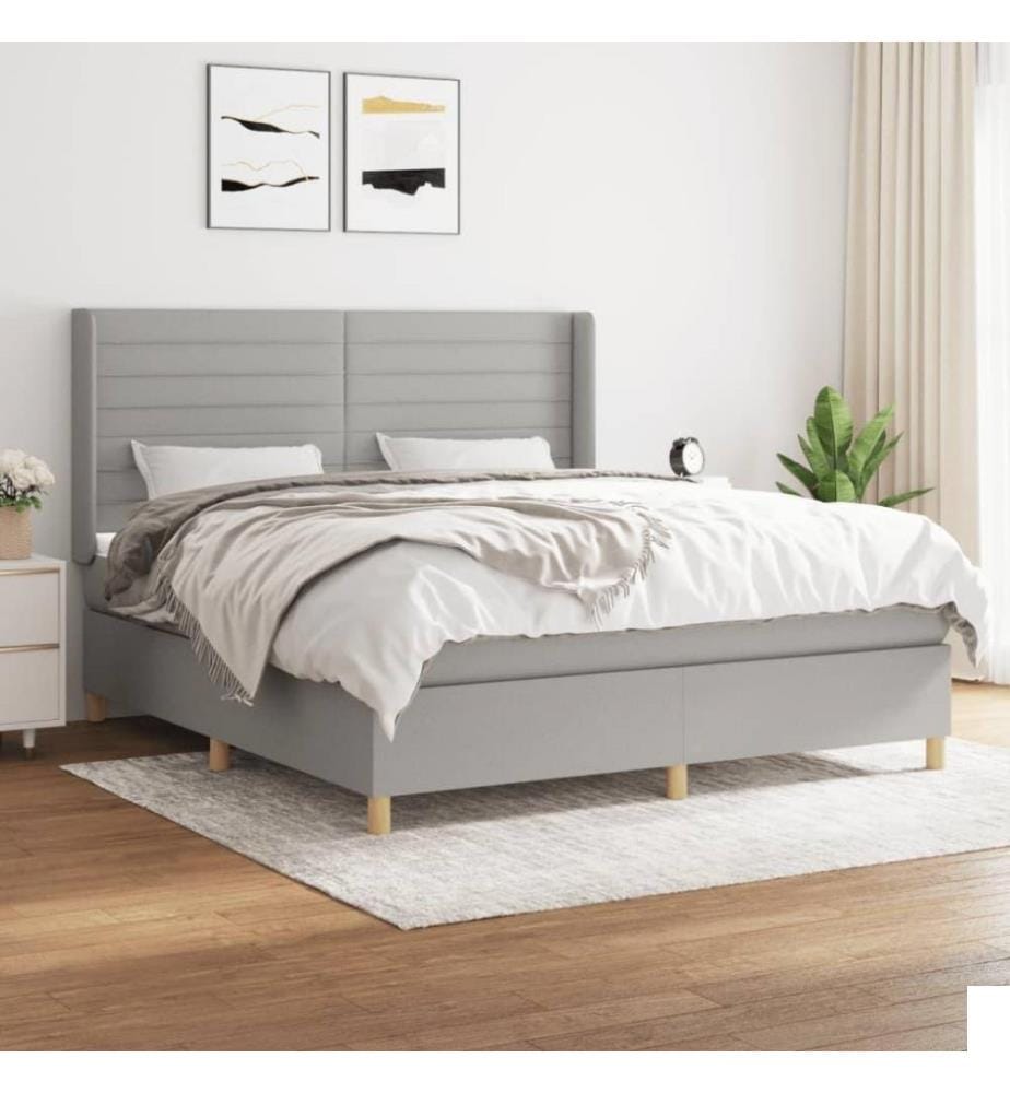 Lit à sommier tapissier avec matelas Gris clair 160x200cm Tissu