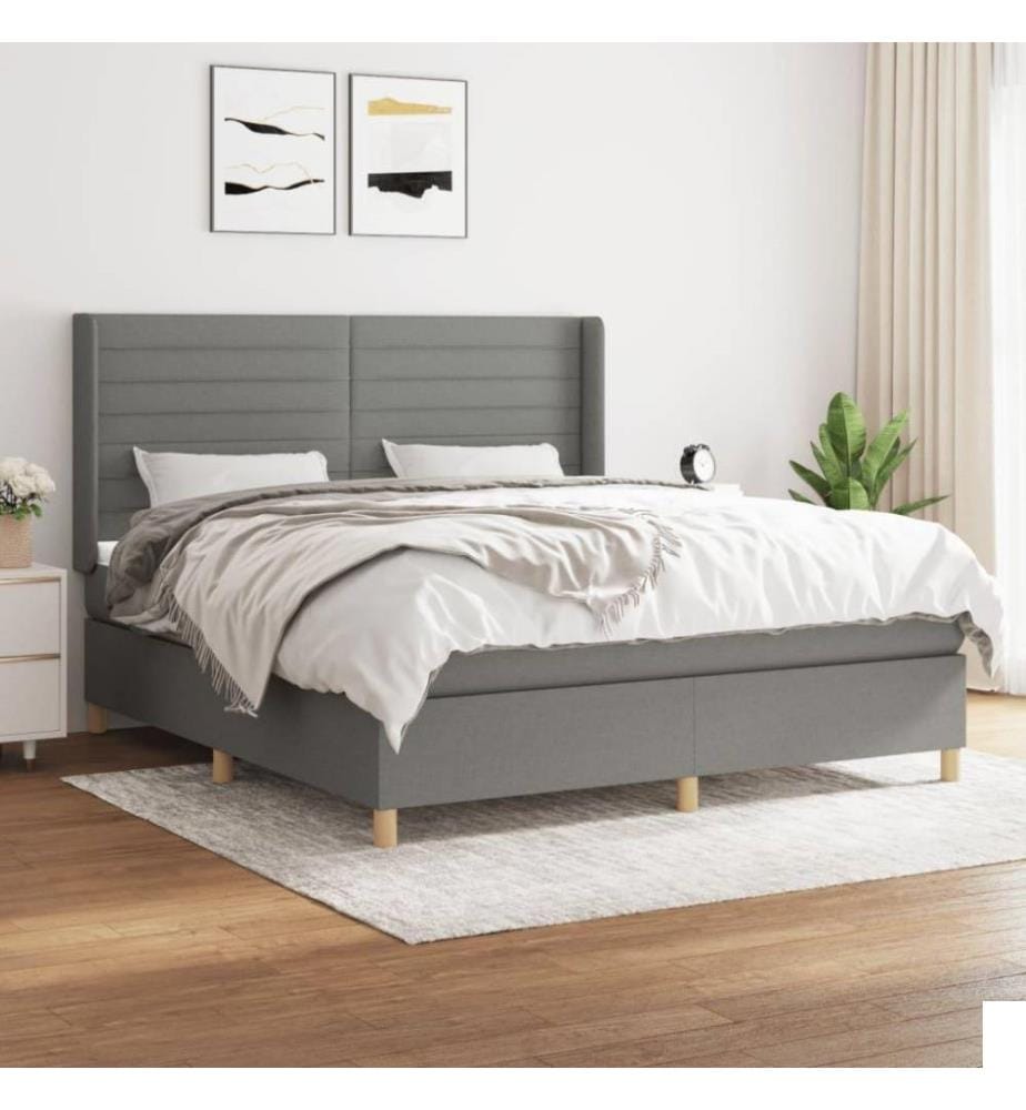 Lit à sommier tapissier avec matelas Gris foncé 160x200cm Tissu