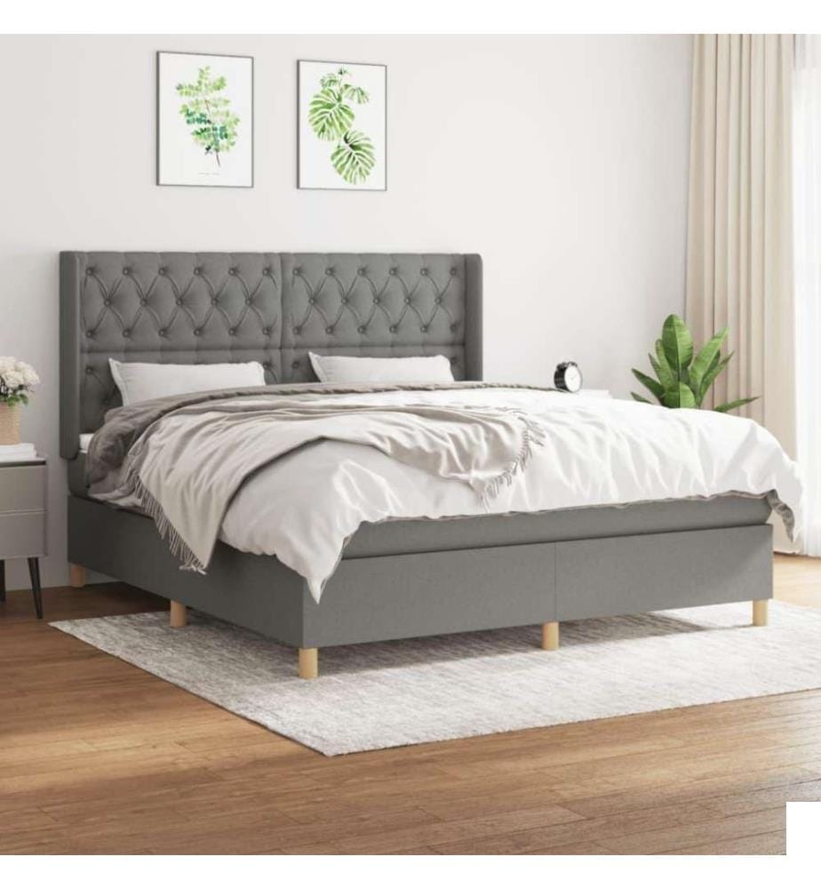 Lit à sommier tapissier avec matelas Gris foncé 160x200cm Tissu