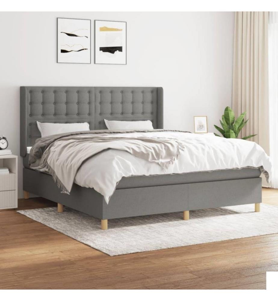 Lit à sommier tapissier avec matelas Gris foncé 160x200cm Tissu