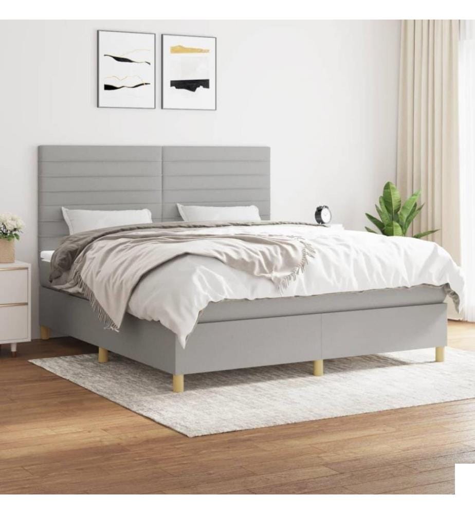 Lit à sommier tapissier avec matelas Gris clair 160x200cm Tissu