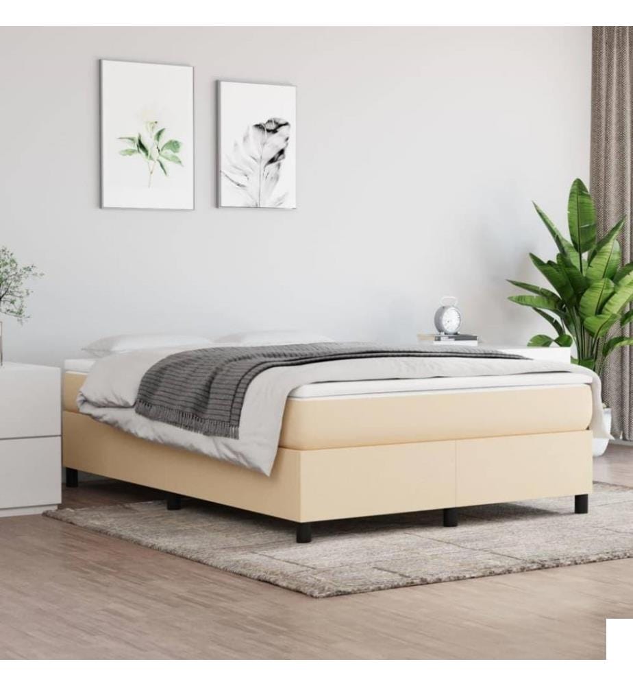 Lit à sommier tapissier avec matelas Crème 140x200 cm Tissu