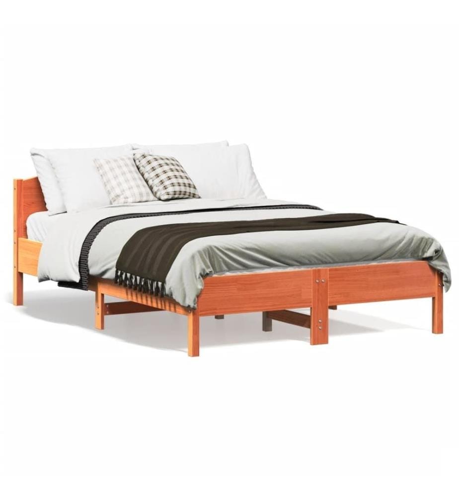 Cadre de lit et tête de lit cire marron 135x190 cm bois de pin