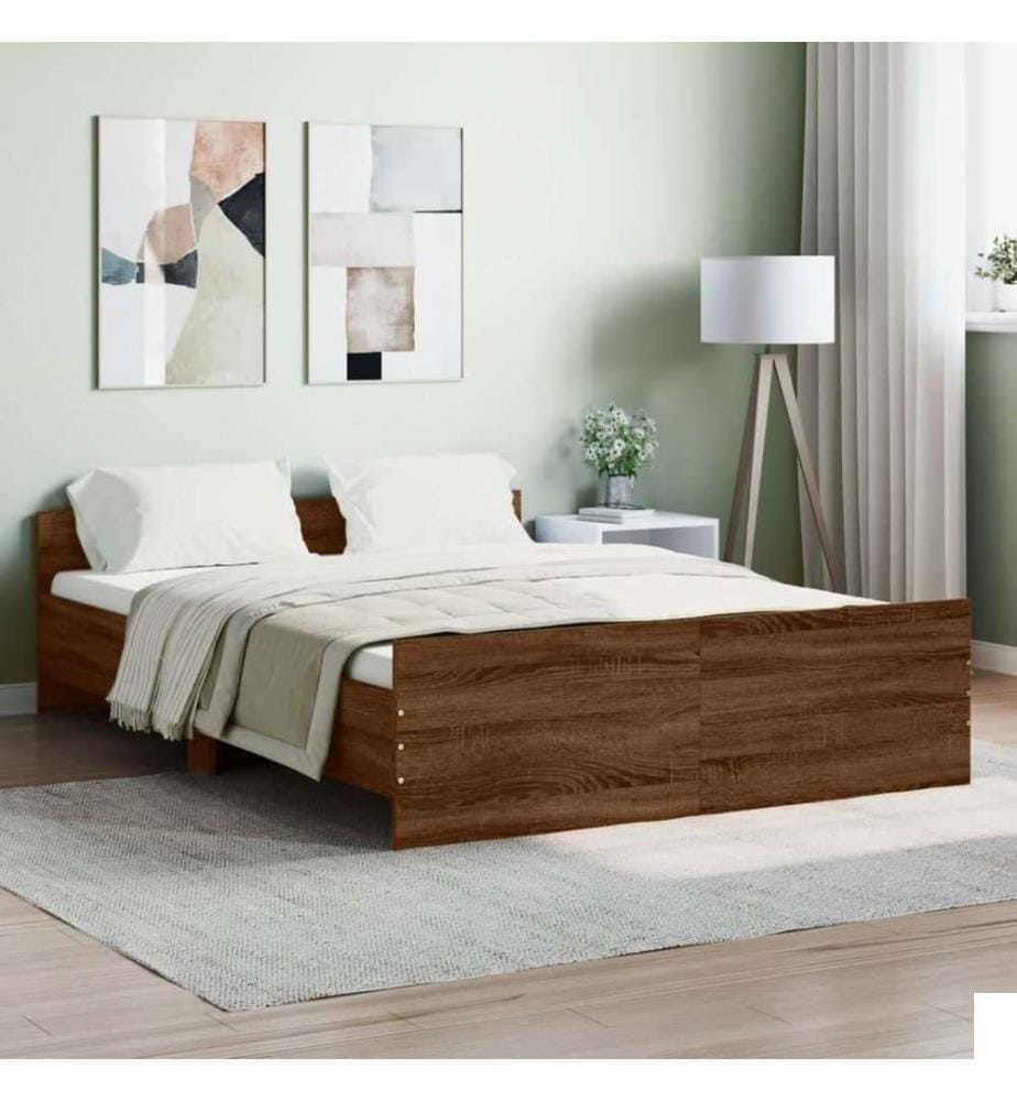 Cadre de lit tête de lit et pied de lit chêne brun 135x190 cm