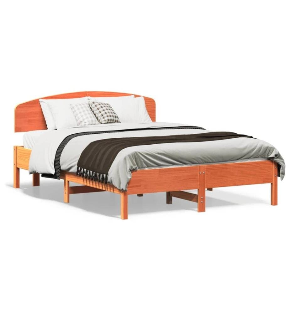 Cadre de lit et tête de lit cire marron 135x190 cm bois de pin