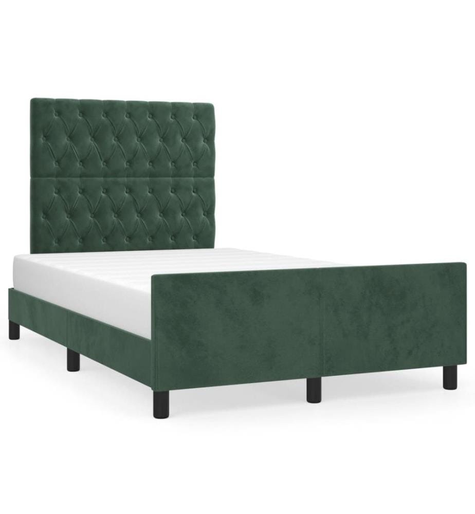 Cadre de lit avec tête de lit vert foncé 120x190 cm velours