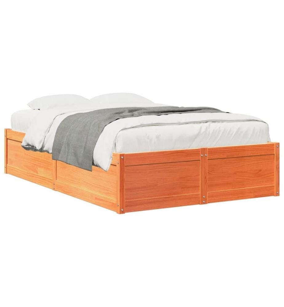Cadre de lit cire marron 135x190 cm bois de pin massif
